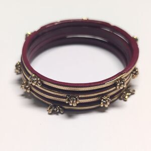 Set of 4 Red And Gold Beaded‎ Dangle Bangle Bracelets